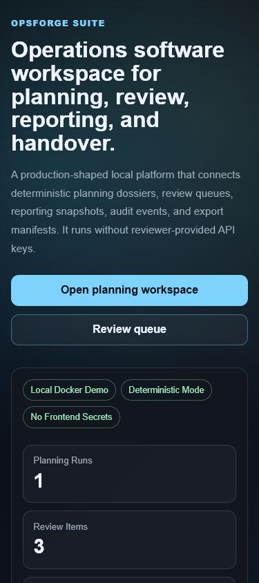 OpsForge Suite mobile dashboard layout